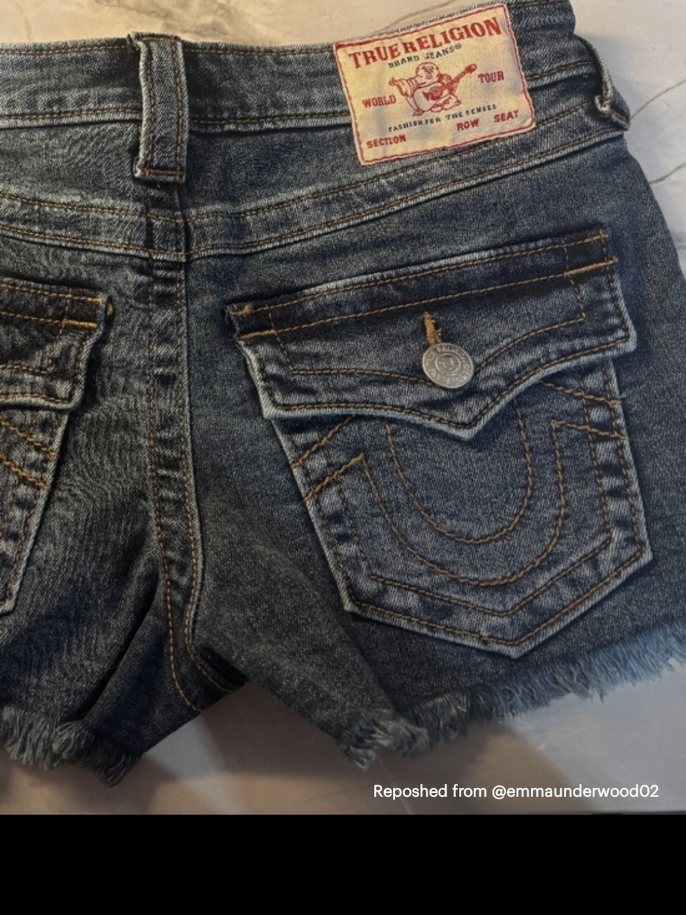 True Religion Distressed Light Blue Denim Jean Shorts - Picture 4 of 4